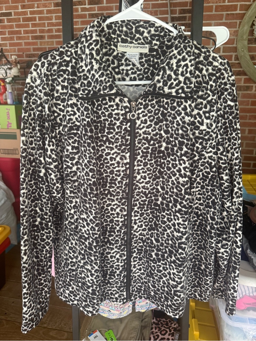 Cathy Daniels Black and White Leopard Zip-Front Jacket